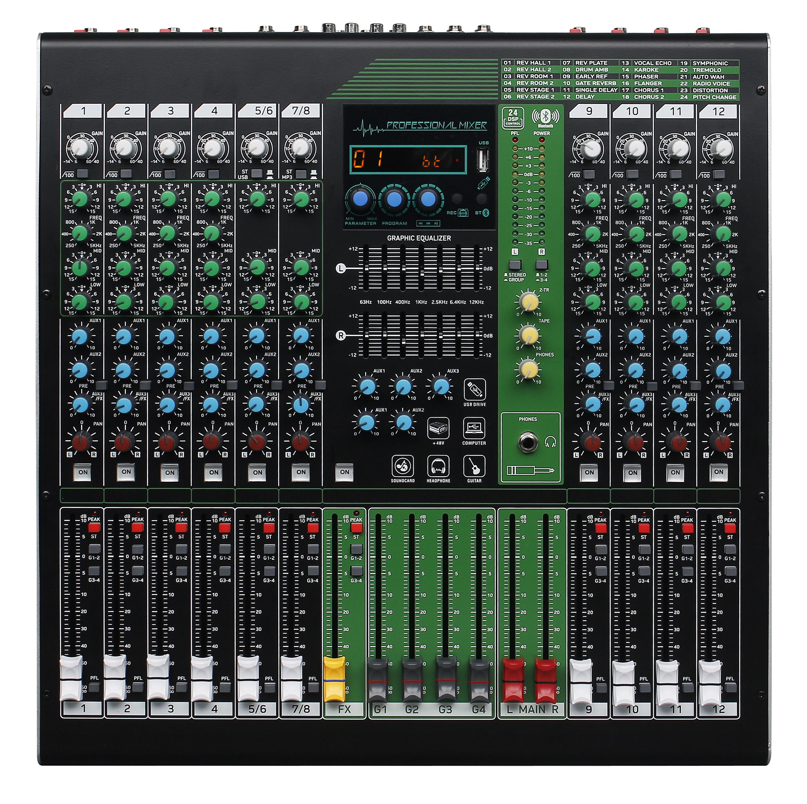 12CH Professioneller Konsolenmixer 48V Fantasy Power DJ Performance Mixer Konsole