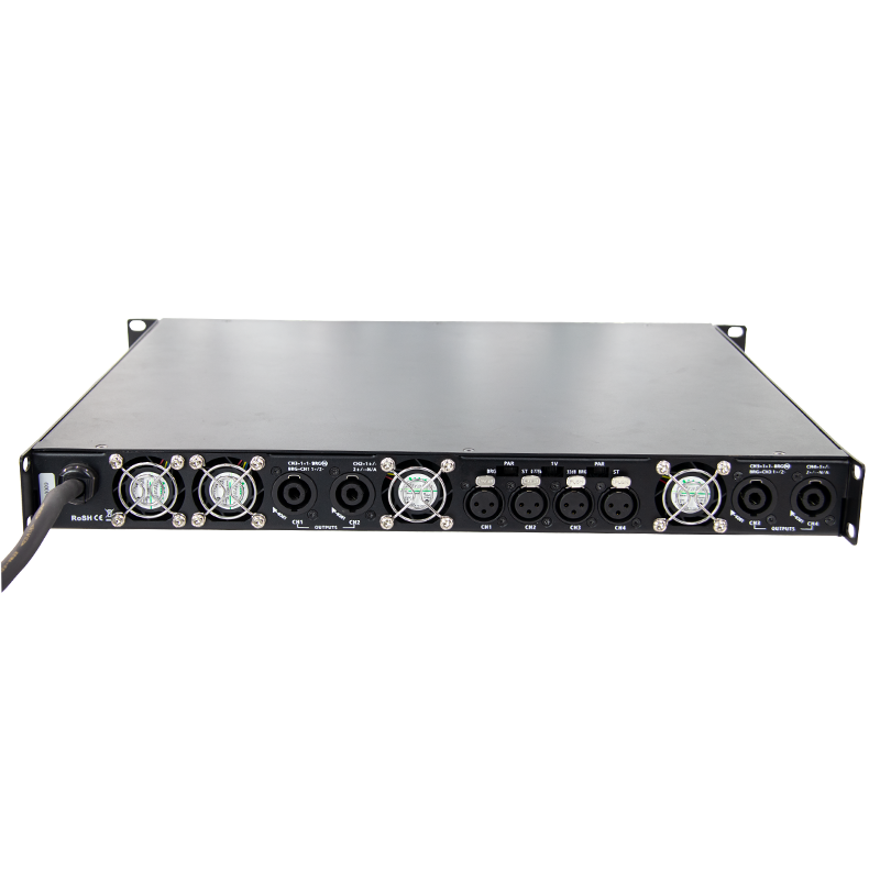 1 HE, 2000 W, 4 Kanäle, 11 kg, großes Power-Black-Panel, elektronisches Schaltkreisschutzgerät, professioneller Power-Sound-Verstärker für Veranstaltungsorte der darstellenden Künste