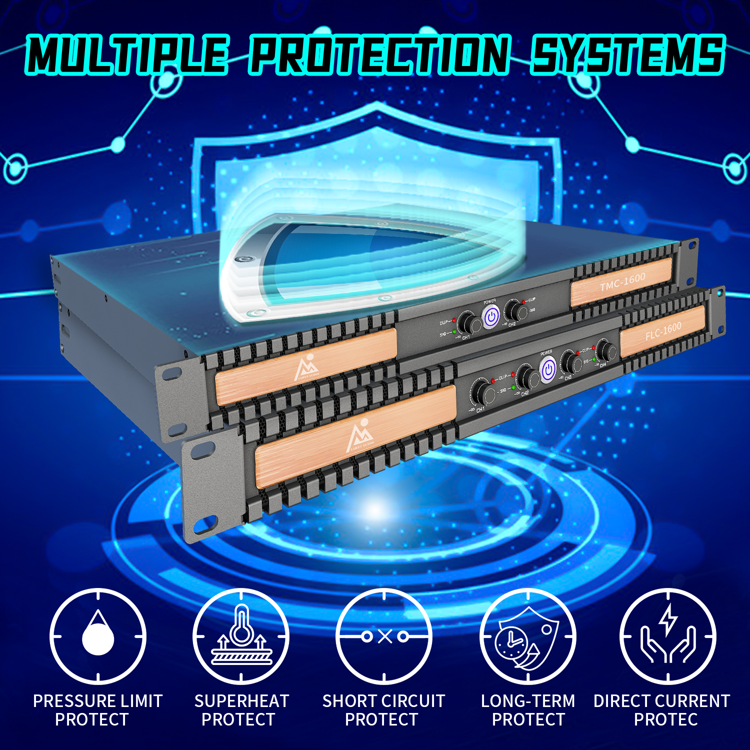 TMC1600 Eisenschwarz, 2 Kanäle, 1600 W, unterstützt 110 V ~ 240 V Spannung, Subwoofer-Verstärker für Pa-Soundsystem 